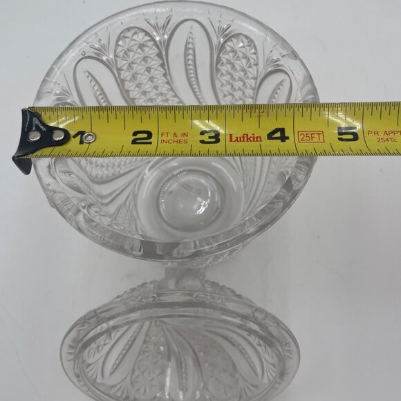 Vintage Glass EAPG Candy Dish Lid Clear Pressed Glass Swirl Feather Diamond Patt - Picture 6 of 8